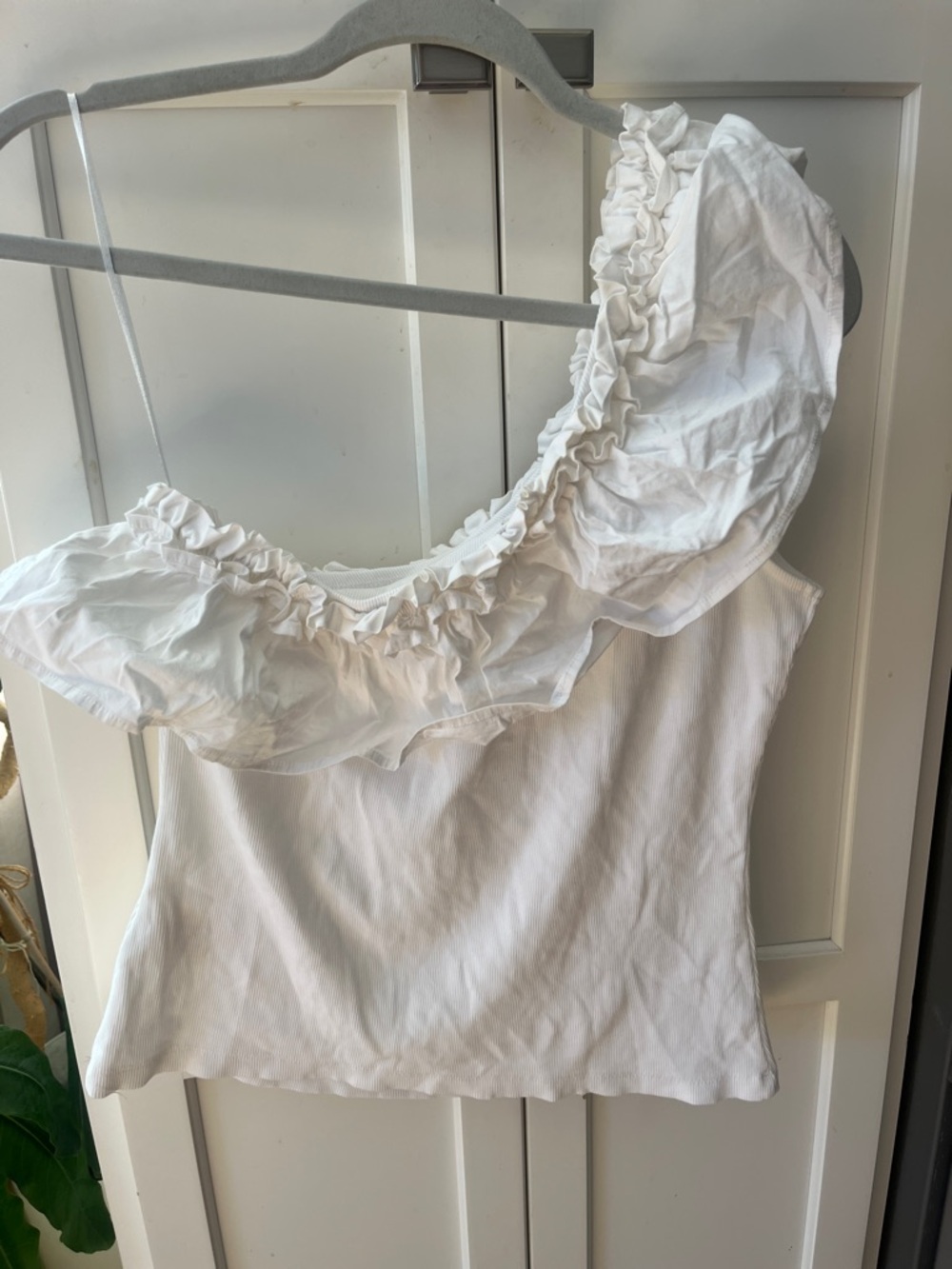 Porridge x Anthropologie white ruffle cotton one shoulder top sz M coastal - Picture 4 of 5